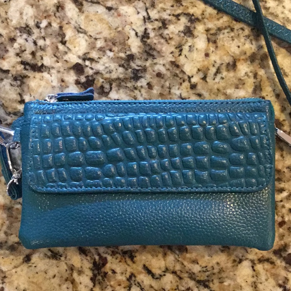 Real leather small purse teal